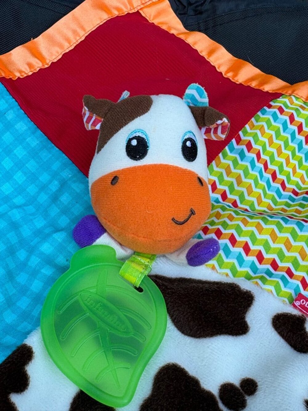 Infantino Topsy Turvy Cow Lovey Baby Security Blanket Teether Satin Trim